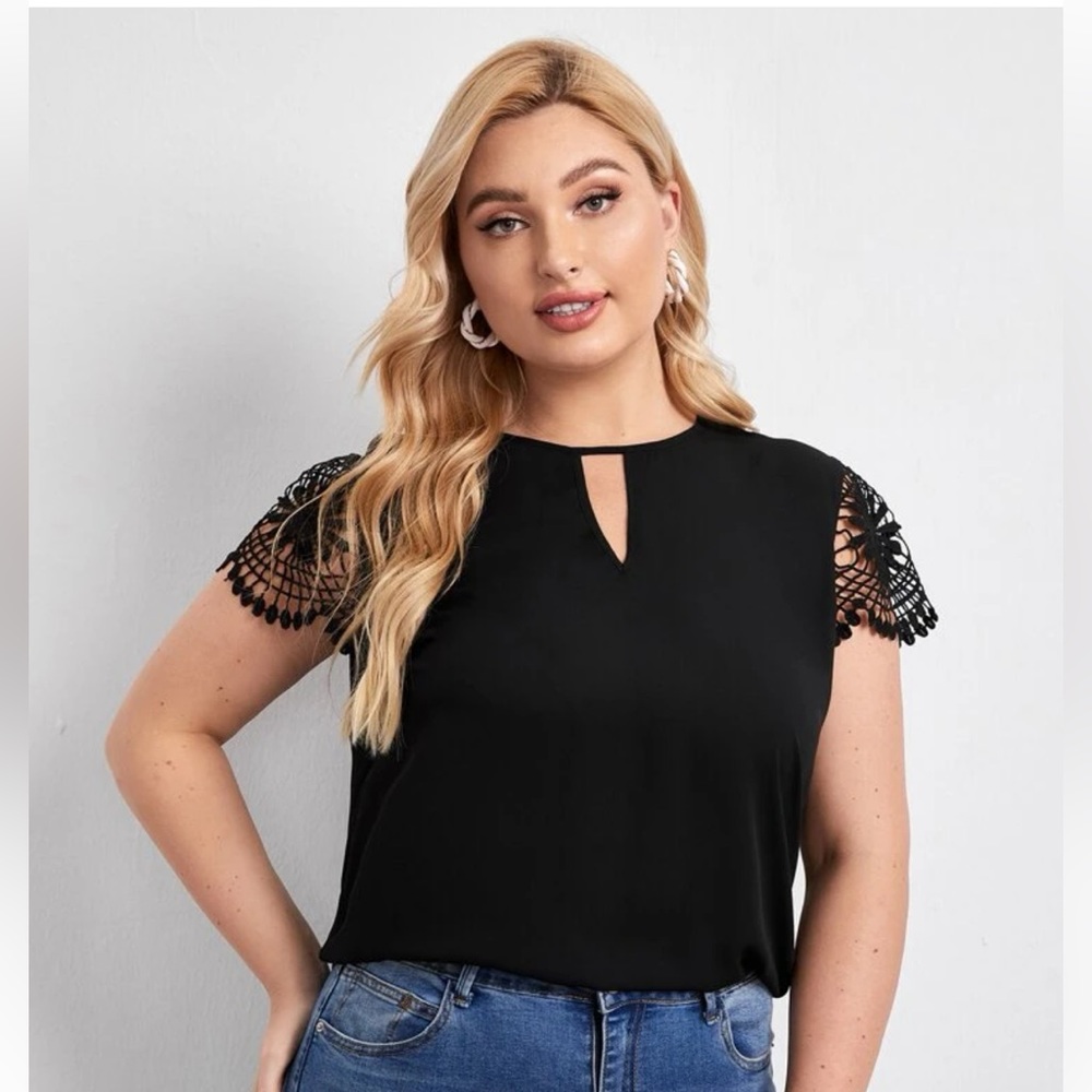 NWOT Sheer blouse with lace sleeves